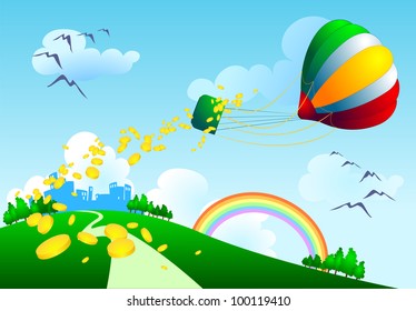 Cascade of money, vector illustration