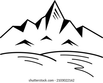 Cascade Mountain Range. Vector Outline Illustration.