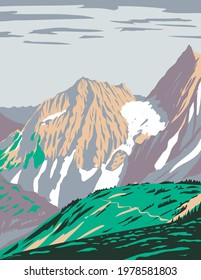 Cascade Pass or Skagit Pass with Yawning Glacier Over the Northern Cascade Range Located in Northern Cascades National Park in Washington State WPA Poster Art