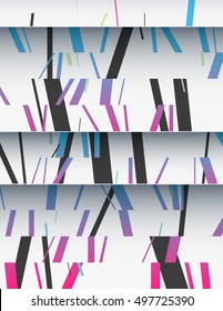 Cascade of realistic cardboard sheets with mixed diagonal sticks. Colorful background illustration. Vertical template for a poster or cover. Element of design.