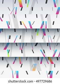 Cascade of realistic cardboard sheets with mixed diagonal sticks. Colorful background illustration. Vertical template for a poster or cover. Element of design.