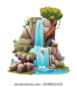 Cascade waterfall cartoon vector illustration isolated on white background