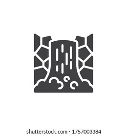 Kaskadiertes Wasserfall-Vektorsymbol. volles Flachzeichen für mobiles Konzept und Webdesign. Glyph-Symbol für Wasserfälle im Gebirge. Symbol, Logo-Abbildung. Vektorgrafik