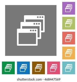 Cascade Window View Mode Flat Icon Set On Color Square Background.