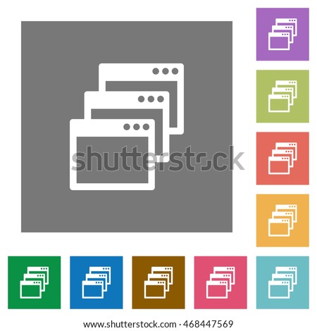 Cascade window view mode flat icon set on color square background.