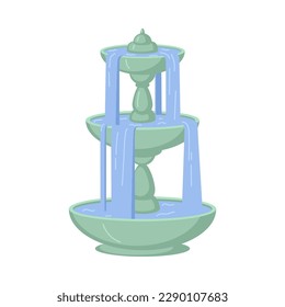 Cascades of water in fountain, isolated decorative sculpture for park design. Waterfall pools in reservoirs, city art. Vector in flat cartoon illustration