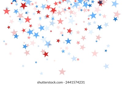 Cascading 3d red and blue stars on a white background, perfect for American celebration themes and designs.