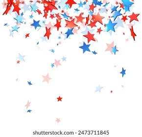 Cascading 3d red and blue stars on a white background, perfect for American celebration themes and designs.