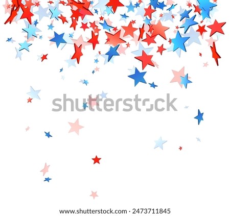 Cascading 3d red and blue stars on a white background, perfect for American celebration themes and designs.