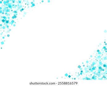 Cascading summer party sparkling blue particles texture vector design. Minimalistic shapes. Luminous turquoise stardust flying vector backdrop