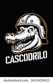 Cascodrilo Alligator Mascote com Capacete - Emblema Negrito
