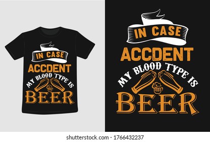 Im Falle eines Unfalls ist mein Bluttyp Bier - Bierangebot im Glas Bier, monochrome Vintage-Stockillustration, Typografie-Design