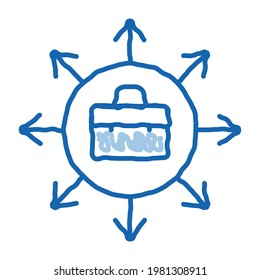 case and arrows different directions sketch icon vector. Hand drawn blue doodle line art case and arrows different directions sign. isolated symbol illustration