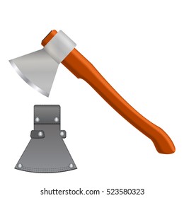 Case for the axe and realistic ax isolated on white background