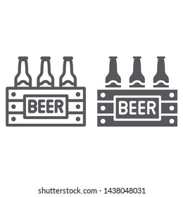 Case of beer line and glyph icon, alcohol and drink, pack of beer bottles sign, vector graphics, a linear pattern on a white background, eps 10.