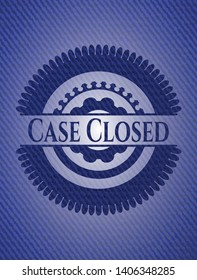 Case Closed emblem with denim high quality background. Vector Illustration. Detailed.