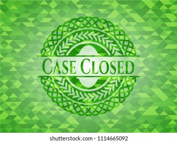 Case Closed green emblem. Mosaic background
