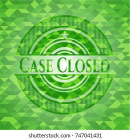 Case Closed green emblem with mosaic background