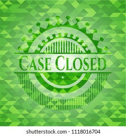 Case Closed green emblem with triangle mosaic background
