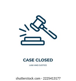 Case closed icon. Linear vector illustration from law and justice collection. Outline case closed icon vector. Thin line symbol for use on web and mobile apps, logo, print media.