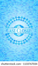 Case Closed light blue emblem. Mosaic background
