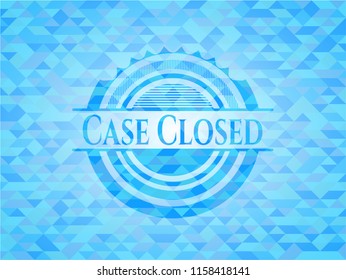 Case Closed light blue emblem with triangle mosaic background