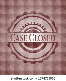 Case Closed red emblem or badge with abstract geometric pattern background. Seamless.