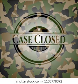 Case Closed written on a camouflage texture