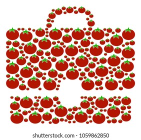 Case collage of tomatoes in variable sizes. Vector tomatoes items are united into case pattern. Vegetarian vector design concept.