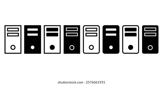 case computer server cpu icon vector design simple black white color illustration collections isolated