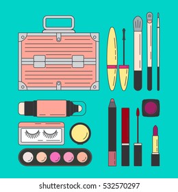 Case for cosmetics.Beauty products icons.Icon set of skin care products and makeup products. 