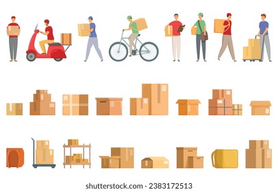 Case for courier icons set cartoon vector. Case delivery courier. Parcel box carton