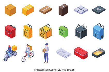 Case for courier icons set isometric vector. Deliver parcel box. Carton storage