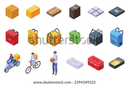 Case for courier icons set isometric vector. Deliver parcel box. Carton storage