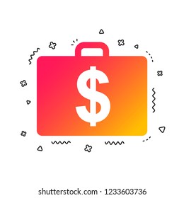 Case with Dollars USD sign icon. Briefcase button. Colorful geometric shapes. Gradient diplomat icon design.  Vector