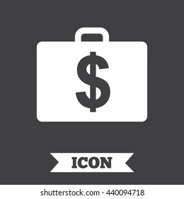 Case with Dollars USD sign icon. Briefcase button. Graphic design element. Flat diplomat symbol on dark background. Vector