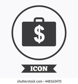 Case with Dollars USD sign icon. Briefcase button. Graphic design element. Flat symbol in circle button. Vector