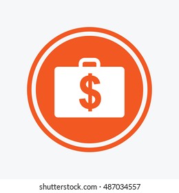 Case with Dollars USD sign icon. Briefcase button. Graphic design element. Flat diplomat symbol on the round button. Vector