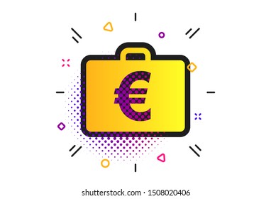 Case with Euro EUR sign icon. Halftone dots pattern. Briefcase button. Classic flat diplomat icon. Vector
