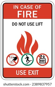 In case of fire do not use elevator sign and labels