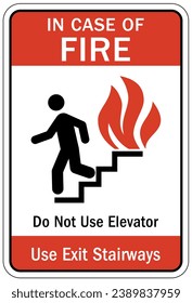 In case of fire do not use elevator sign and labels