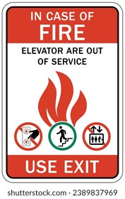 In case of fire do not use elevator sign and labels
