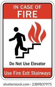 In case of fire do not use elevator sign and labels