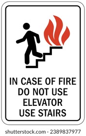 In case of fire do not use elevator sign and labels