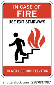 In case of fire do not use elevator sign and labels