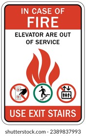 In case of fire do not use elevator sign and labels