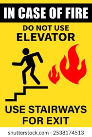 In case of fire. Do not use elevator. safety concept.