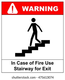 in case of fire use stairway for exit sign. man going on emergency exit. warning banner. vector symbol.