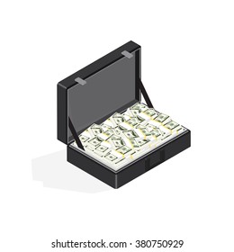 Case full of cash. Vector illustration isolated on a white background.