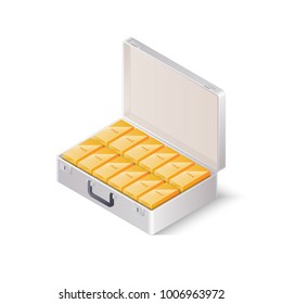 Case Full Of Gold Bars. Isometric Vector Illustration